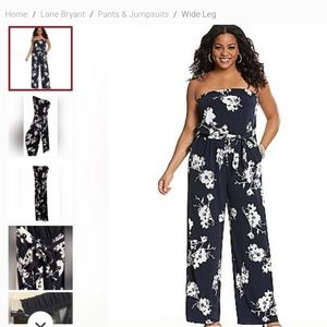 Lane Bryant Belted Navy Strapless Jumpsuit